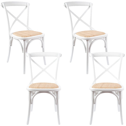 Aster Crossback Dining Chair Set of 4 Solid Birch Timber Wood Ratan Seat - White