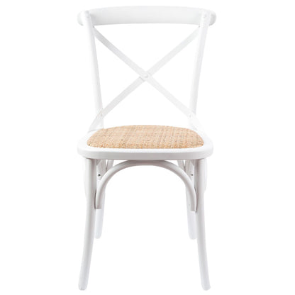 Aster Crossback Dining Chair Set of 4 Solid Birch Timber Wood Ratan Seat - White