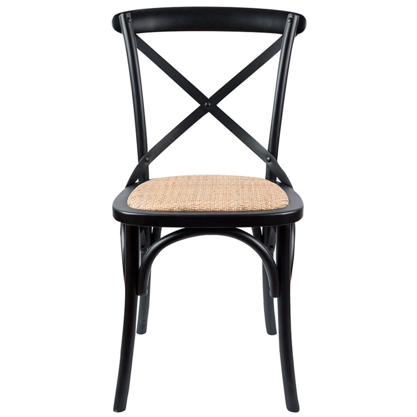 Aster Crossback Dining Chair Set of 8 Solid Birch Timber Wood Ratan Seat - Black