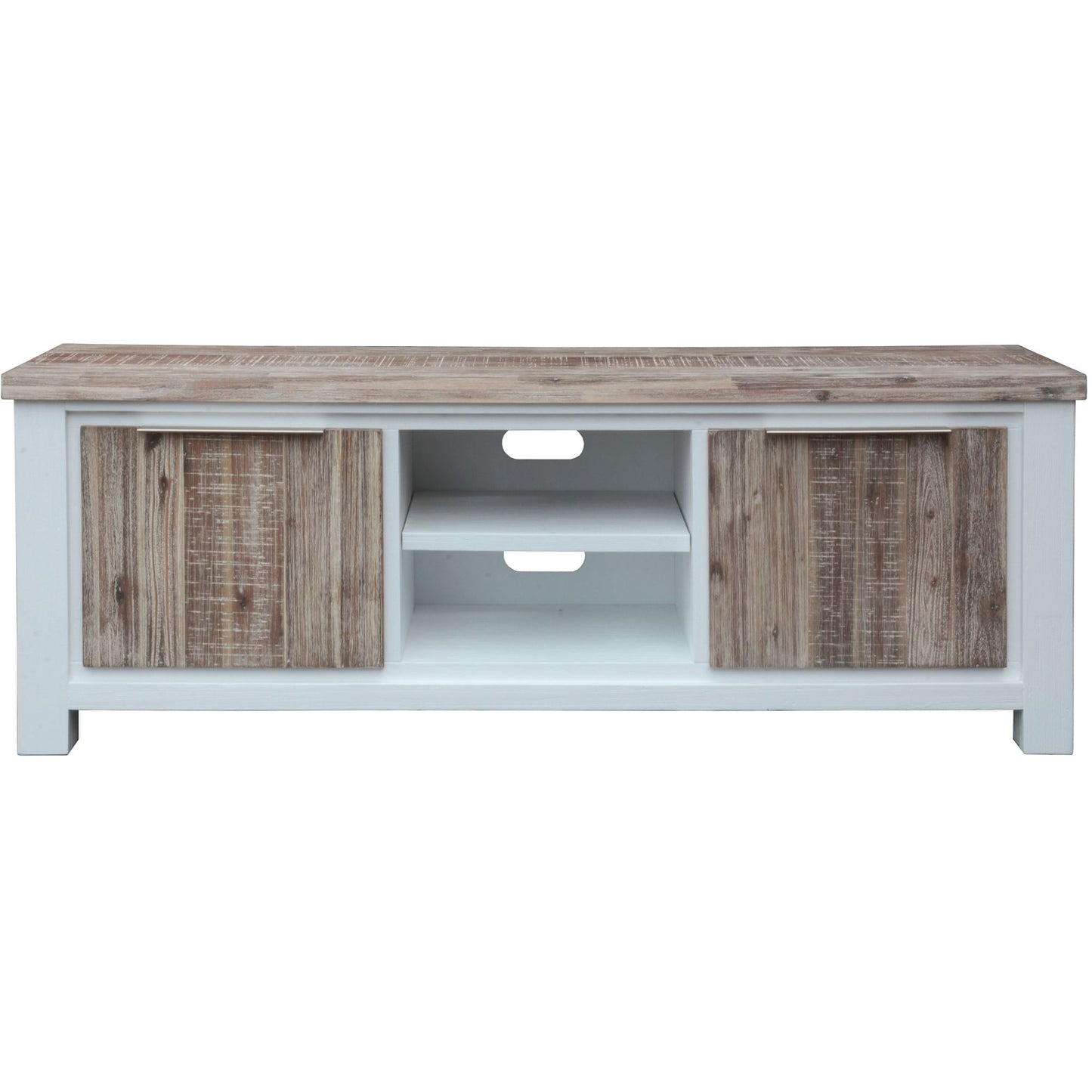 Plumeria ETU Entertainment TV Unit 176cm 2 Door Solid Acacia Timber -White Brush