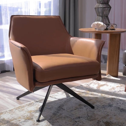 Freya Leather Swivel Occasional Chair Lounge Seat - Beige