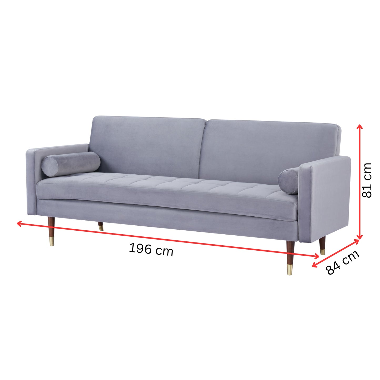 Livia 3 Seater Sofa Bed Fabric Uplholstered Lounge Couch - Gey