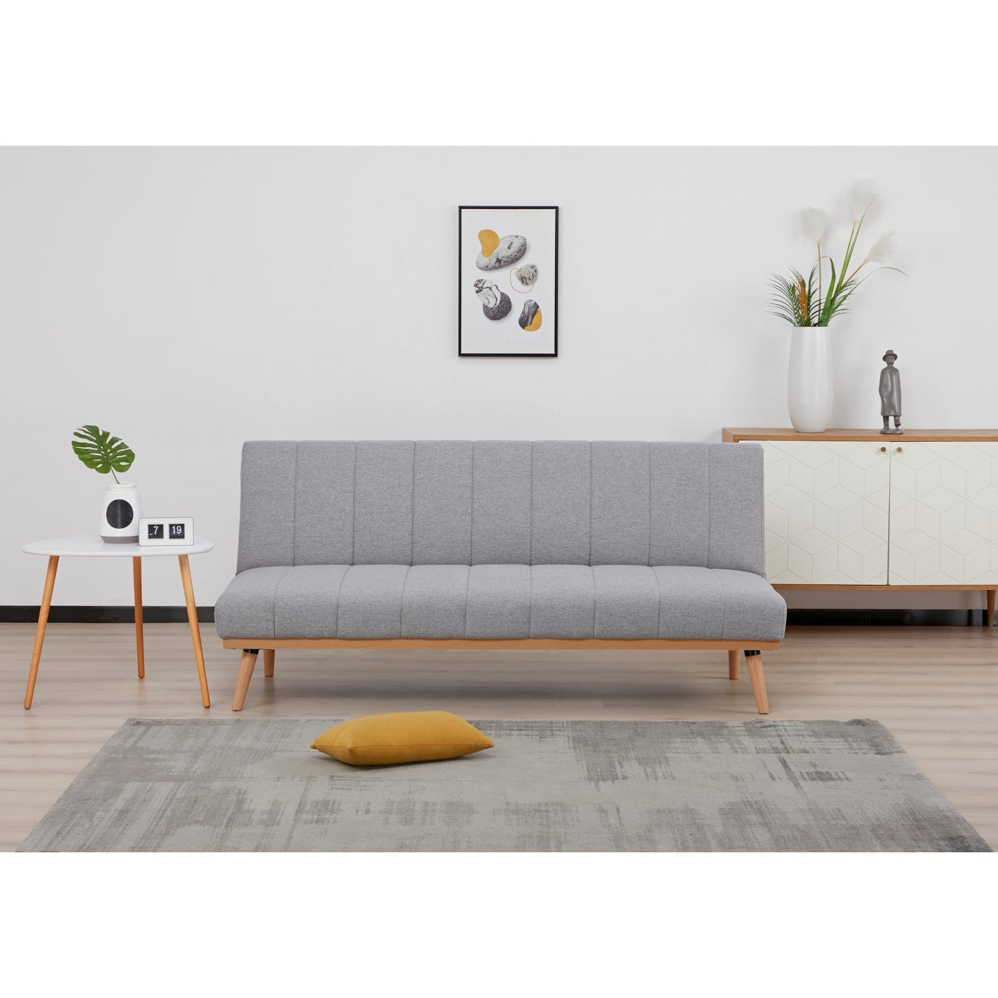 Monroe 3 Seater Sofa Futon Bed Fabric Lounge Couch - Grey