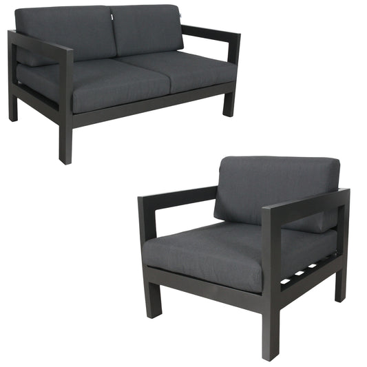 Outie 2pc Set 1+2 Seater Outdoor Sofa Lounge Aluminium Frame Charcoal