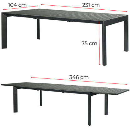 Iberia 230-345cm Aluminium Outdoor Extensible Dining Table Charcoal