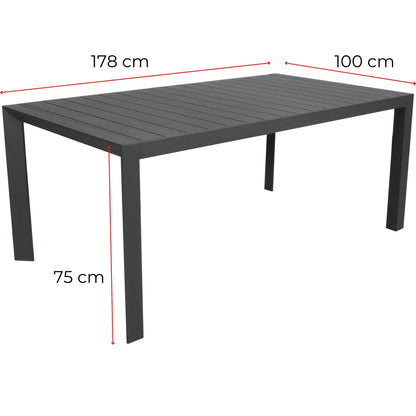 Iberia 178cm Aluminium Outdoor Dining Table Charcoal