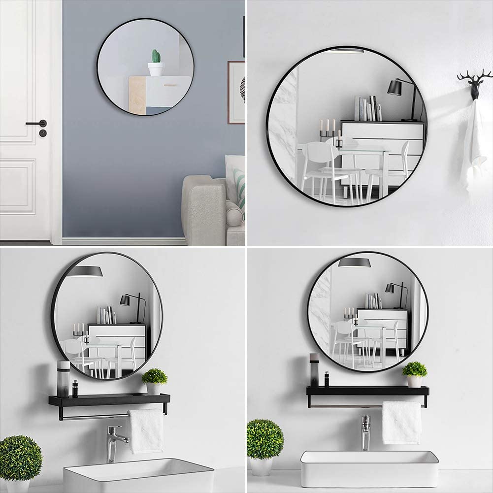 Slim Design 50CM Black Bathroom, Living Room, Hallway Mirror Round Mirror Wall Decor Metal Frame