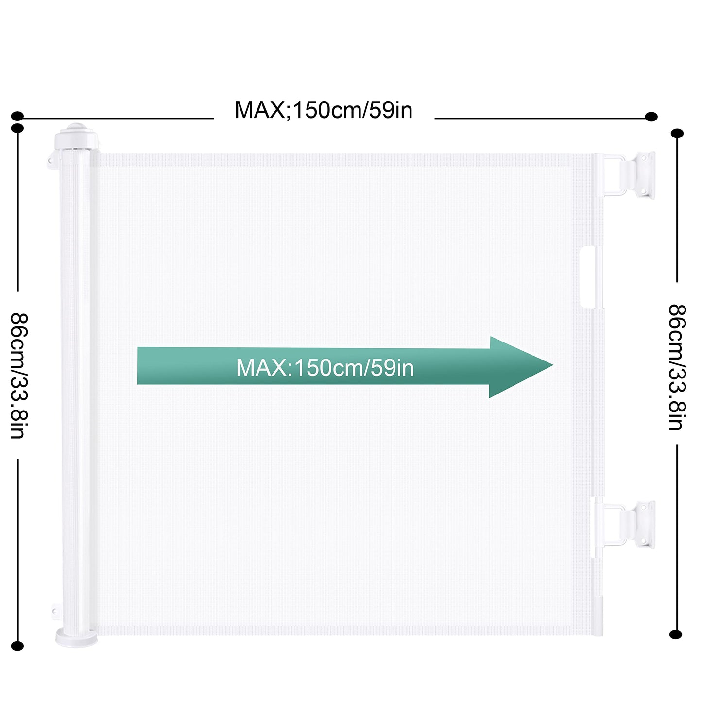Retractable 1.5M Doorways Hallways Stairs Baby Gate Dog Pet Gate Indoor Outdoor Safety Gates White
