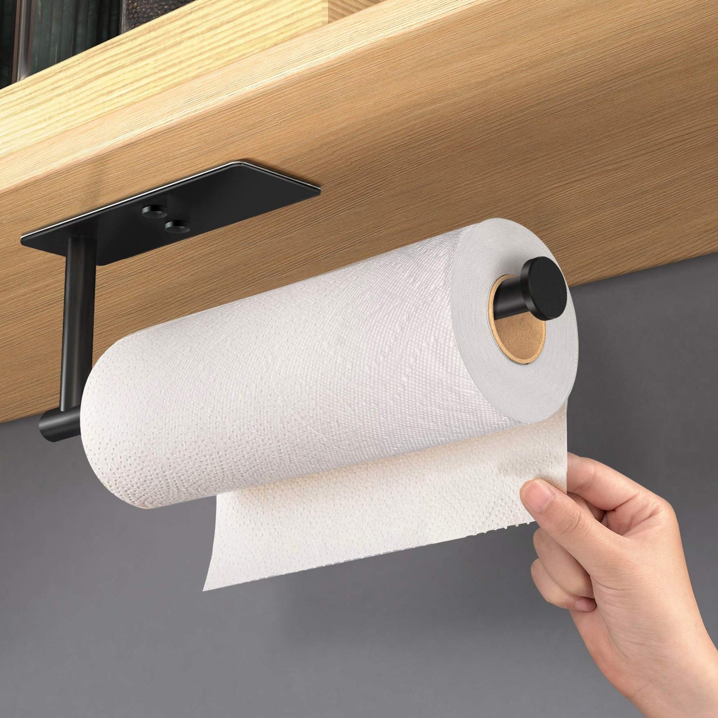 Kitchen Paper Holder Under Cabinet Wall Mount Adhesive Paper Towel Holder Rectangle Black