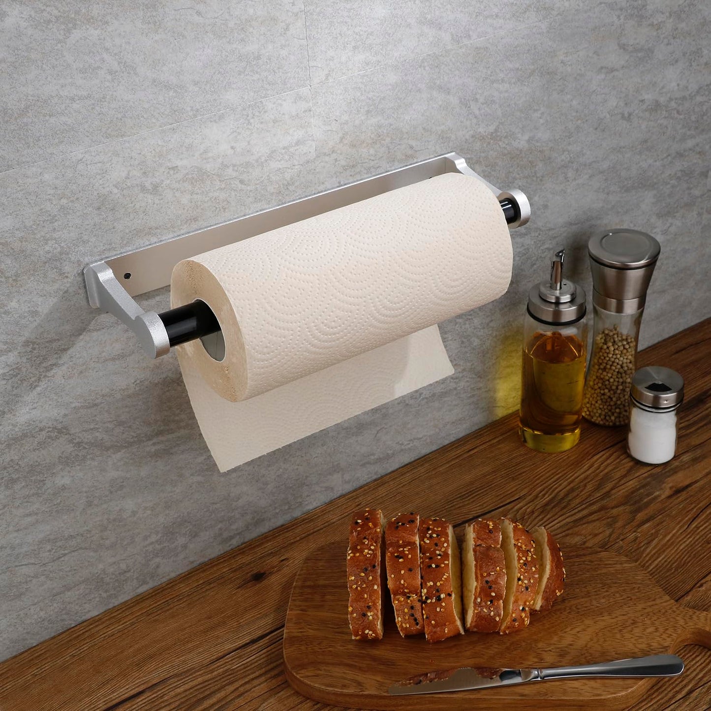 Kitchen Paper Holder Under Cabinet Screw Wall Mount Adhesive Paper Towel Holder Rectangle Silver