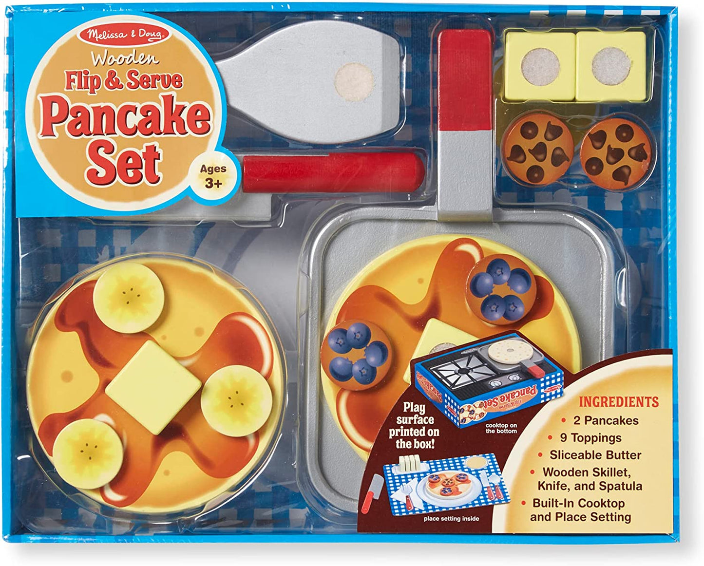 Melissa & Doug Flip and Serve Pancake Set (19 pcs) - Wooden Breakfast Play Food