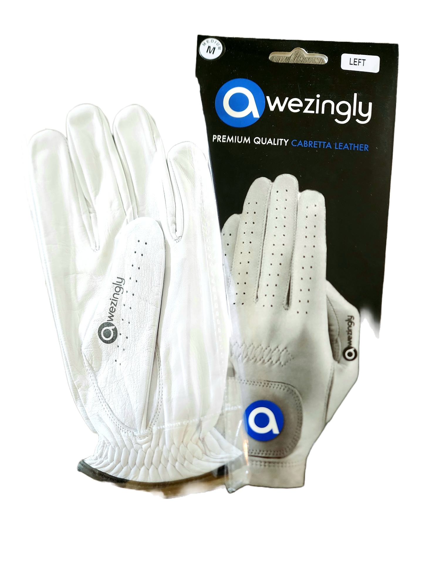 Awezingly Premium Quality Cabretta Leather Golf Glove for Men - White (M)