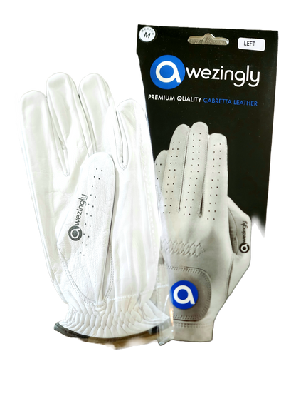 Awezingly Premium Quality Cabretta Leather Golf Glove for Men - White (M)