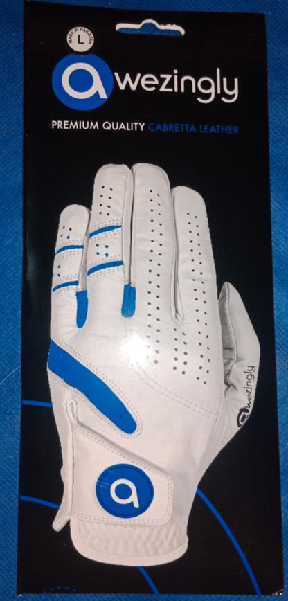 Awezingly Power Touch Cabretta Leather Golf Glove for Men - White (M/L)