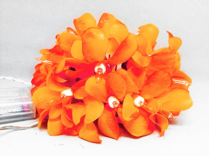 1 Set of 20 LED Orange Frangipani Flower Battery String Lights Christmas Gift Home Wedding Party Decoration Outdoor Table Garland Wreath