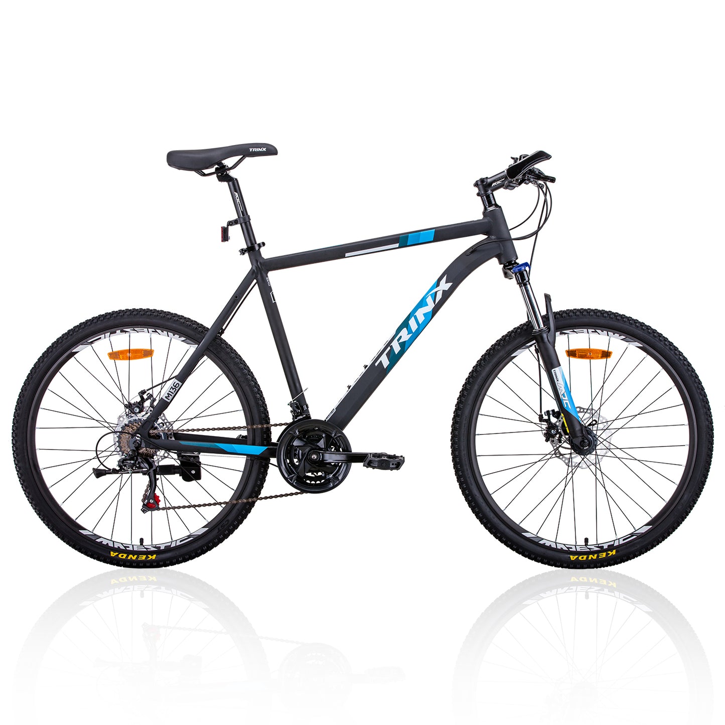 Trinx MTB Mens Mountain Bike 26 inch Shimano Gear 21-Speed [Colour: Matt Black White/Blue] [Size Of Frame: 17 inches]