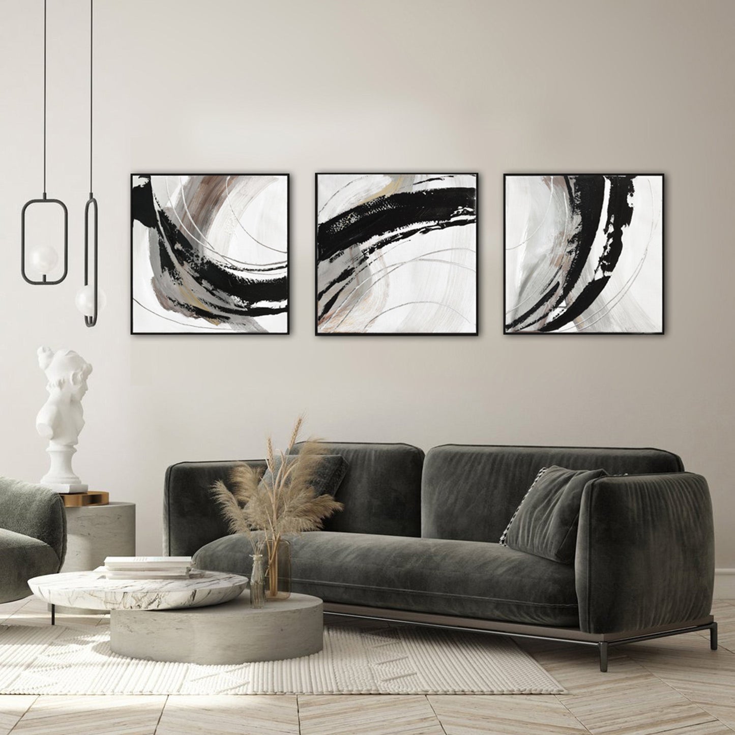 150X50cm Set of 3 Black Framed Hand Painted Canvas Wall Art