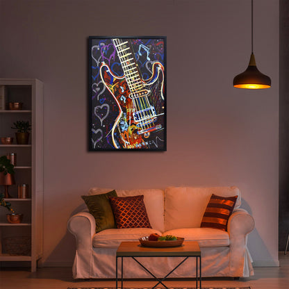 60X90cm Neon Serenade Black Framed Hand Painted LED Wall Art