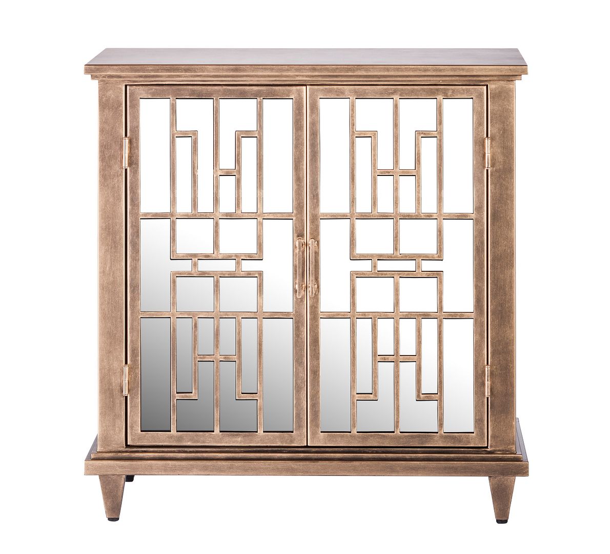 Sideboard Buffet Cabinet Storage with Mirrored Glass Doors in French Brass Finish