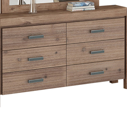 Dresser with 6 Storage Drawers in Solid Acacia & Veneer With Mirror in Oak Colour