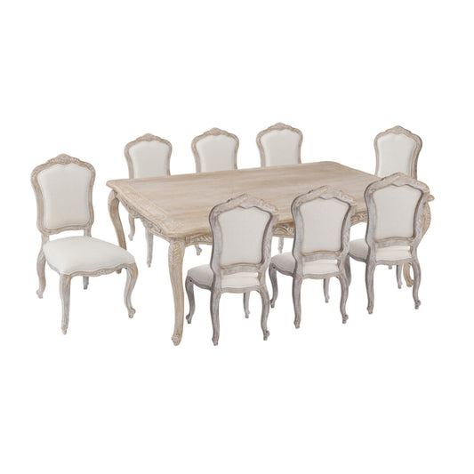 Large Size Oak Wood White Washed Finish Dining Set