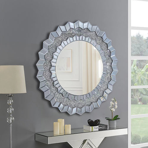 Wall Mirror Sparkling Crush Crystal MDF Silver And Grey MRR-01