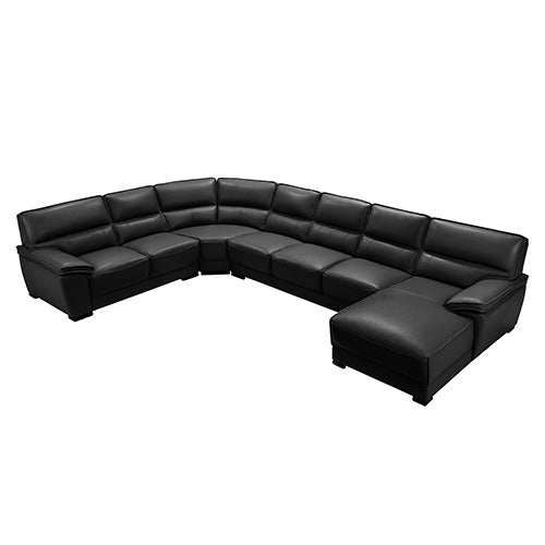 Lounge Set Luxurious 7 Seater Bonded Leather Corner Sofa Living Room Couch in Black with Chaise