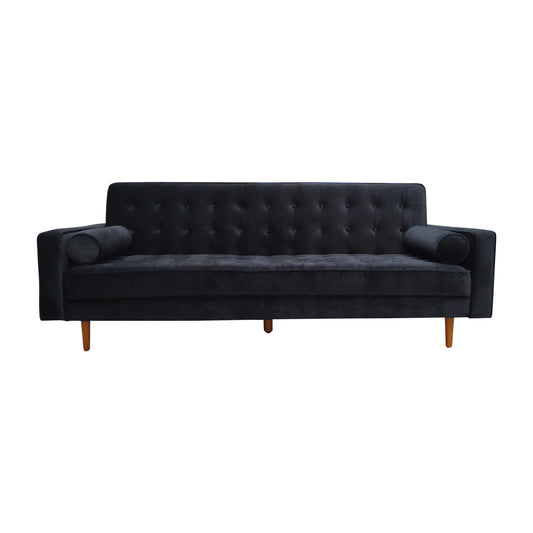 Sofa Bed 3 Seater Button Tufted Lounge Set for Living Room Couch in Velvet Fabric Black Colour