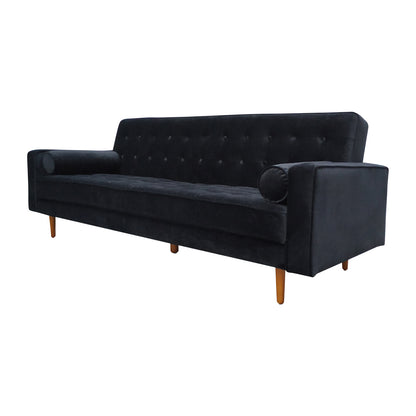 Sofa Bed 3 Seater Button Tufted Lounge Set for Living Room Couch in Velvet Fabric Black Colour