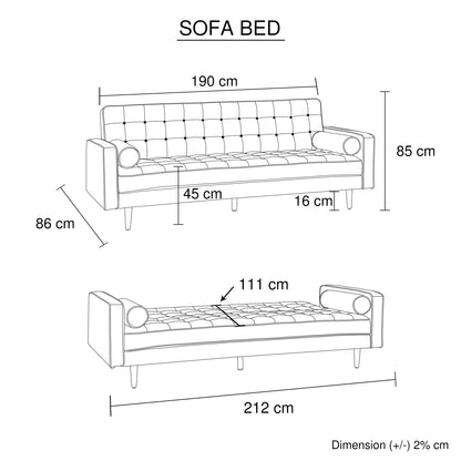 Sofa Bed 3 Seater Button Tufted Lounge Set for Living Room Couch in Velvet Fabric Black Colour