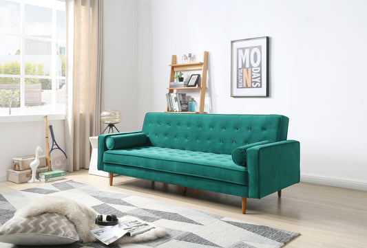 Sofa Bed 3 Seater Button Tufted Lounge Set for Living Room Couch in Velvet Fabric Green Colour