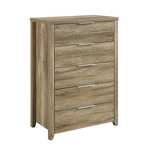 Tallboy with 5 Storage Drawers Natural Wood like MDF in Oak Colour