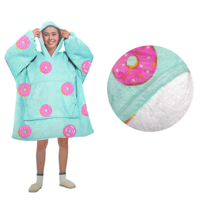 Blanket Hoodie with Sherpa Reverse Aqua Donuts