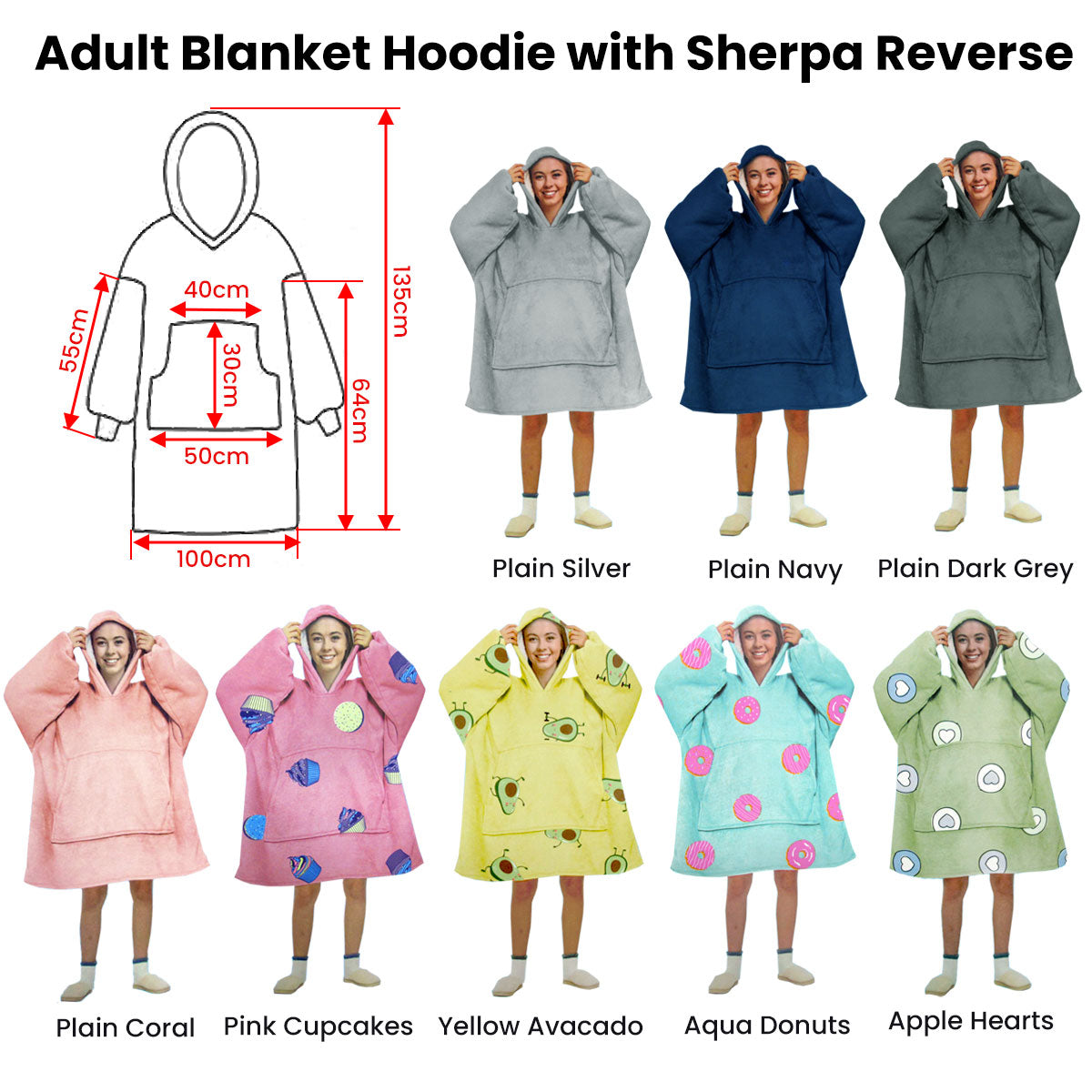 Blanket Hoodie with Sherpa Reverse Apple Hearts