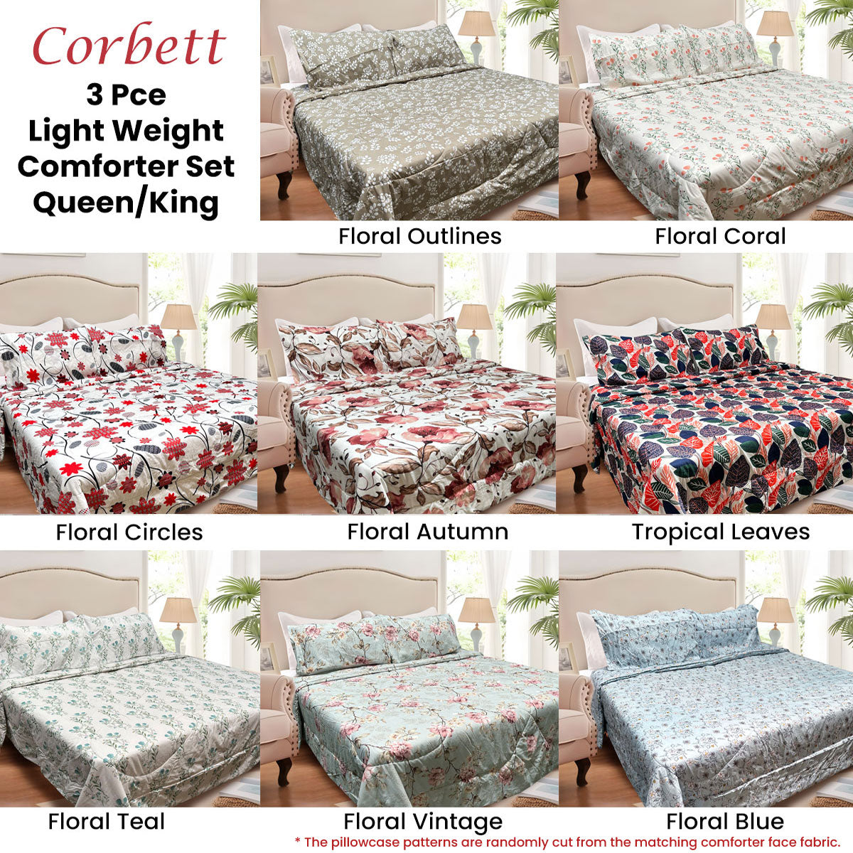 Hotel Living 3 Pce Light Weight Comforter Set Queen/King Corbett Floral Coral