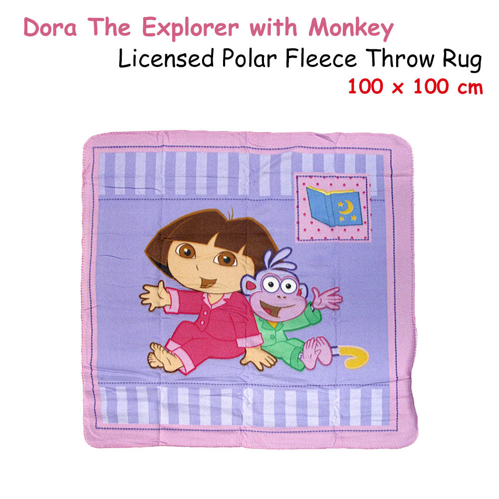 Caprice Polar Fleece Throw Rug Dora Explorer with Monkey 100 x 100 cm