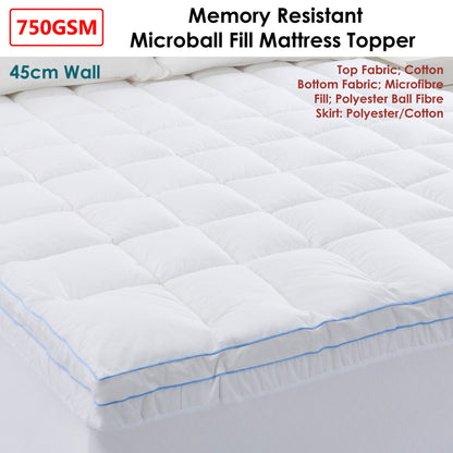 Cloudland 750GSM Memory Resistant Microball Fill Mattress Topper King Single