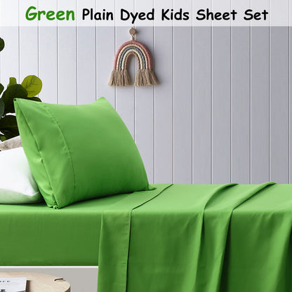 Happy Kids Green Plain Dyed Microfibre Sheet Set King Single