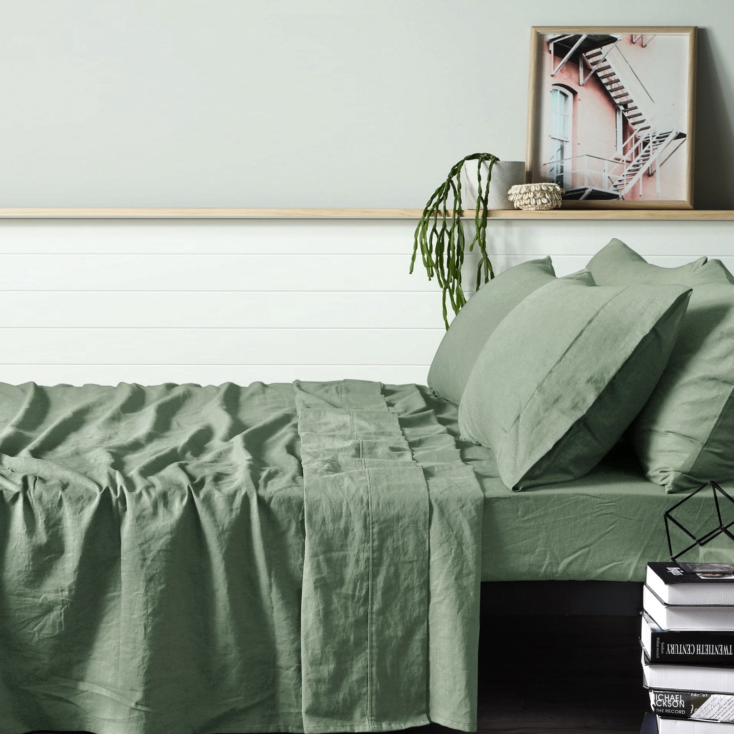 Vintage Design Homewares 100% Linen Sage Sheet Set SUPER KING