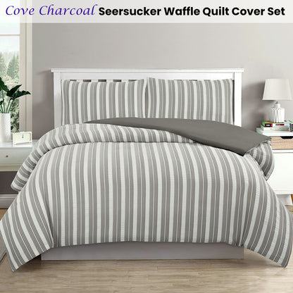 Ardor Cove Charcoal Seersucker Waffle Quilt Cover Set Queen