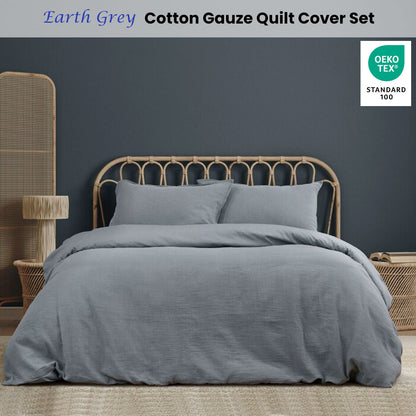 Ardor Earth Grey Cotton Gauze Quilt Cover Set King