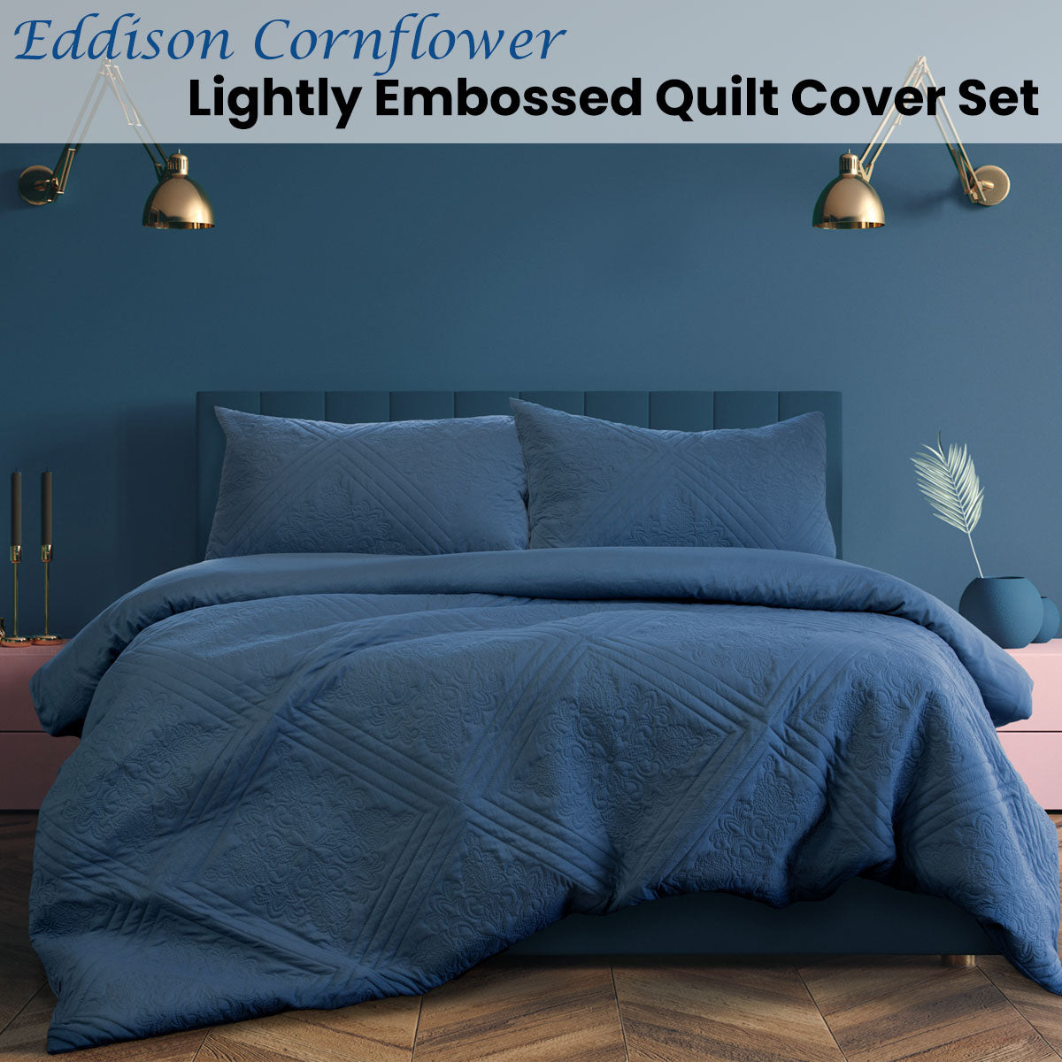 Ardor Eddison Cornflower Light Quilted Embossed Quilt Cover Set King