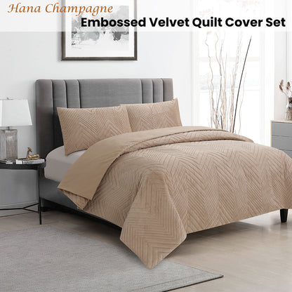 Ardor Hana Champagne Embossed Velvet Quilt Cover Set King