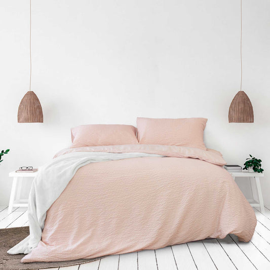 Ardor Ingrid Blush Seersucker Stripe Quilt Cover Set Double