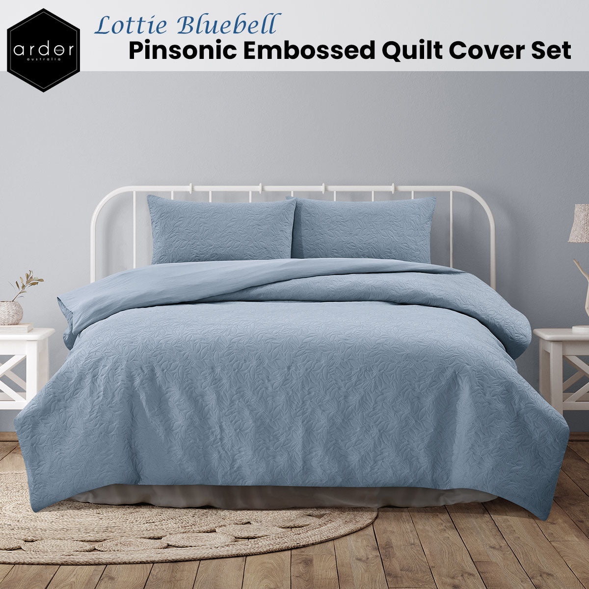 Ardor Lottie Bluebell Pinsonic Embossed Quilt Cover Set Queen