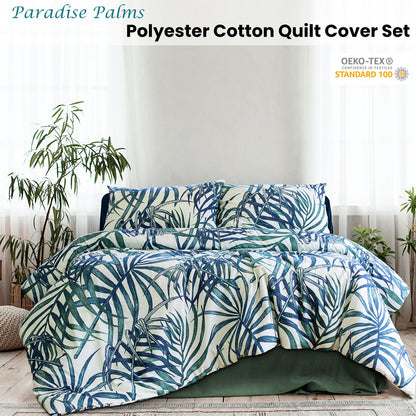 Ardor Palms Blue Polyester Cotton Quilt Cover Set King