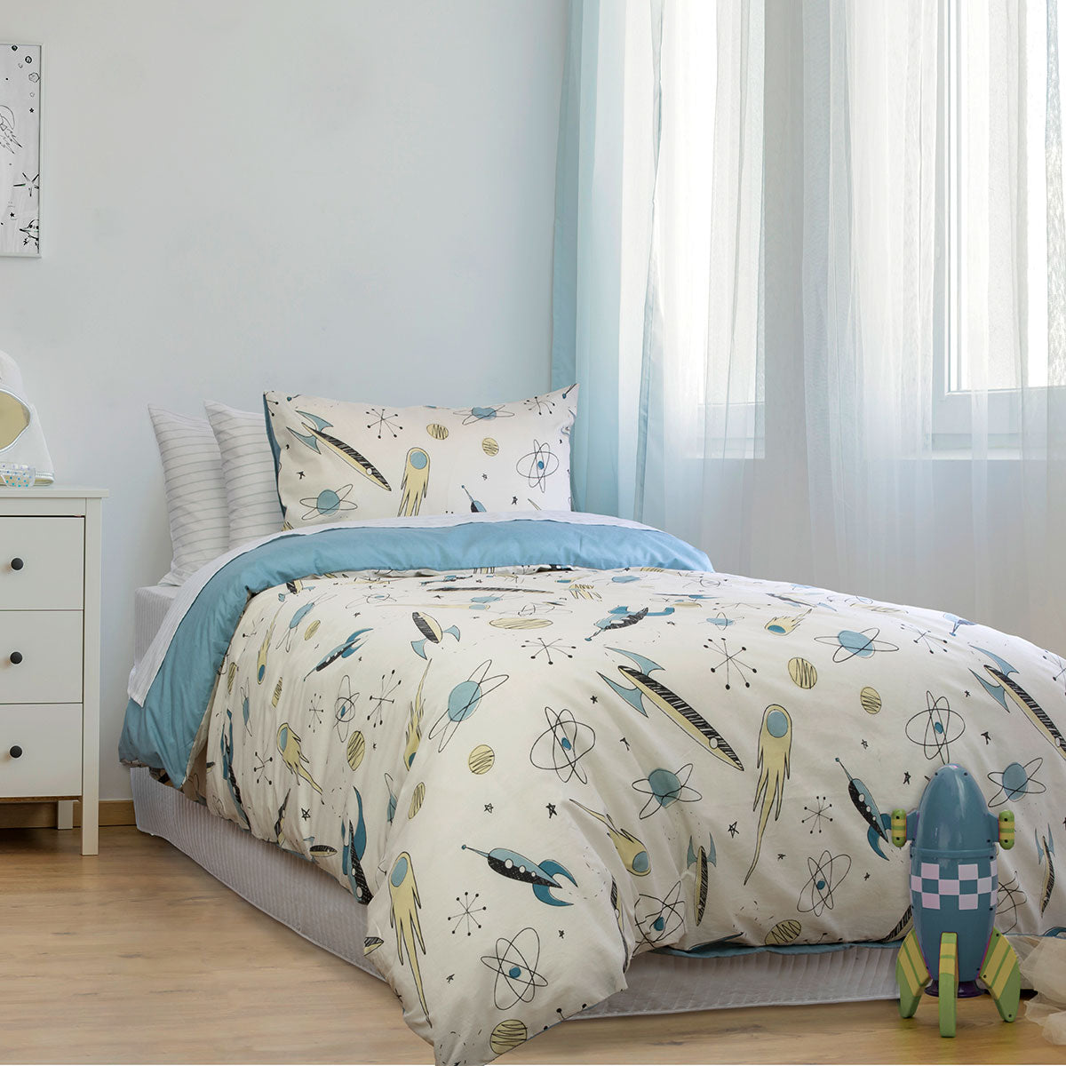 Jelly Bean Kids Rocket Boy Chambray Quilt Cover Set Double