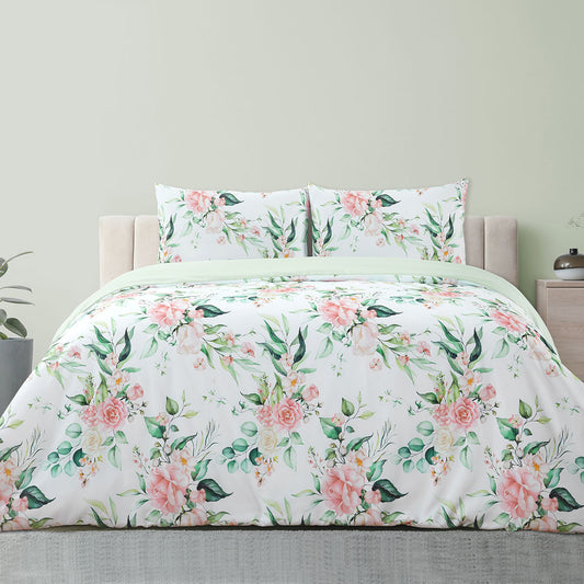 Ardor Rose Whisper Soft Sage Printed Floral Quilt Cover Set Queen