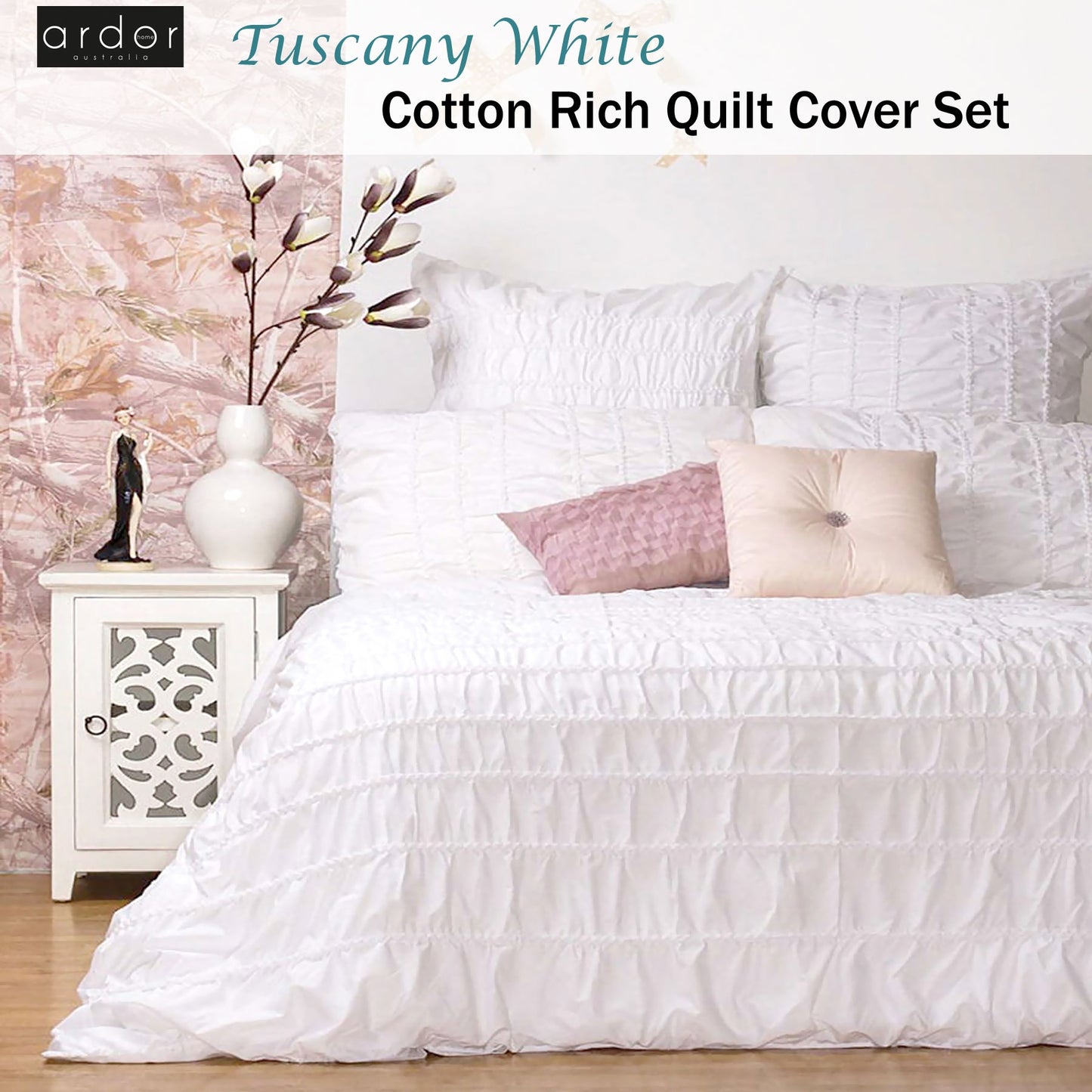 Ardor Tuscany White Quilt Cover Set QUEEN