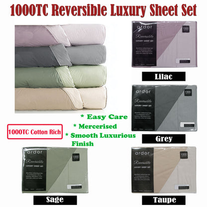 Ardor 1000TC Cotton Rich Reversible Sheet Set Sage KING